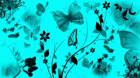 Butterfly Floral - widescreen, flowers, abstract, butterflies, feather