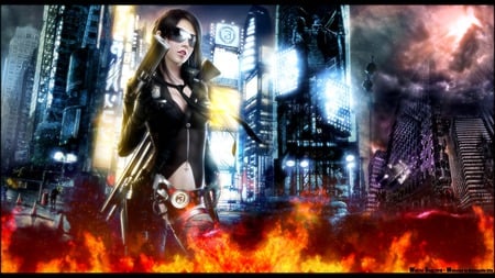 Welcome ² Metropolis City - fire, gun, lights, futuristic, city