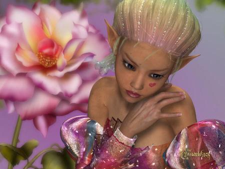 Fairy Elf - abstract, flowers, fantasy, fairy elf