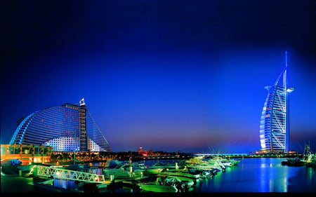 Hotels Of Dubai - night, light, dubai, blue