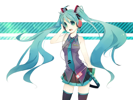 Hatsune Miku - cute, headphones, vocaloid, anime, twintails, girl, long hair, sexy, blue eyes, hatsune miku, blue hair