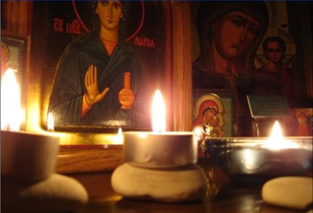 candles&orthodox icon - icon, easter, holiday, candles, orthodox