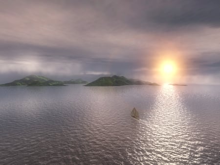 Peaceful sail - clouds, water, sailboat, sea, ripples