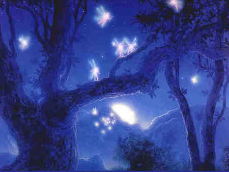 fairies in midnight fog - moon, fairies, night, day break