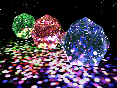 Glitter times three - glitter, gems, red, light, blue, green