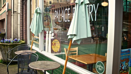 cafe green a la italia - tables, umbrella, sidewalk, green, cafe