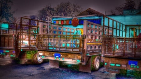 neon truck lot - truck, neon, night