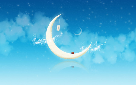 Abstract Desktop - desktop, sleepy, cool, night time, white clouds, stars, abstract, blue, white, cresent, moon