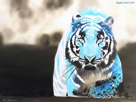 Blue snow tiger - abstract, blue, snow, fantasy, tigers