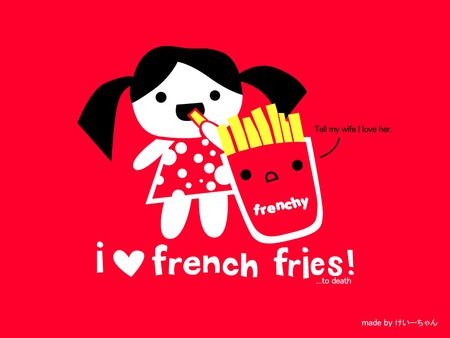 FRENCH FRIES - love, girl, frenchfries, red, cartoon, food, cute