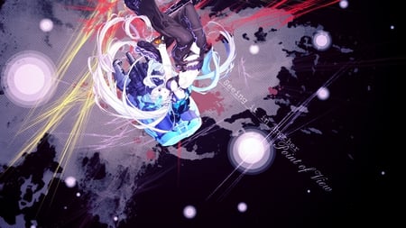 Black rock shooter - gun, sexy, girl, twintails, blue eyes, long hair, anime, cute, white hair, black rock shooter