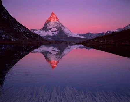 Wild Wonders Mountain - water, peak, pink, mountain, sky