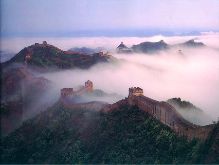 The wall of China in the fog - fog, china, wall