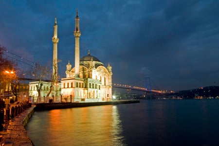 mosque in ortakoy       Istanbul Turkey - istanbul turkey, night, ortakoy, mosque