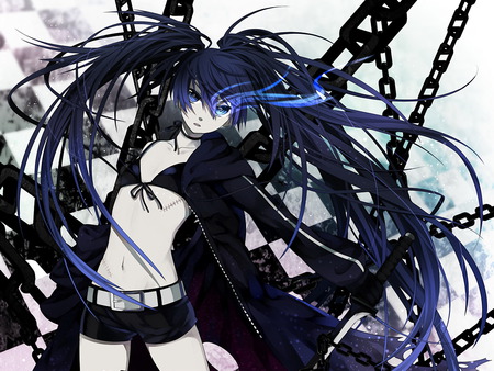 Blackâ˜…Rock Shooter - shooter, brs, black, chains, cool, bikini, rock, cute, black rock shooter