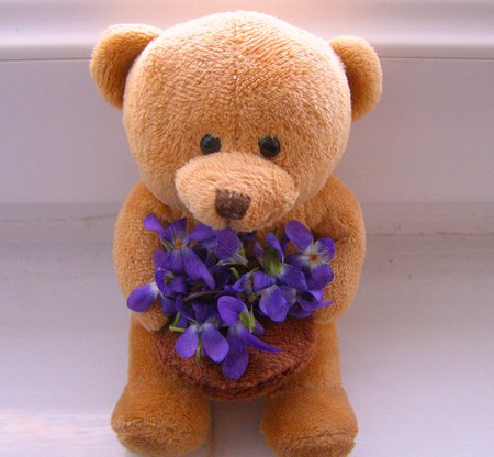 with love - little flowers, teddy bear, blue