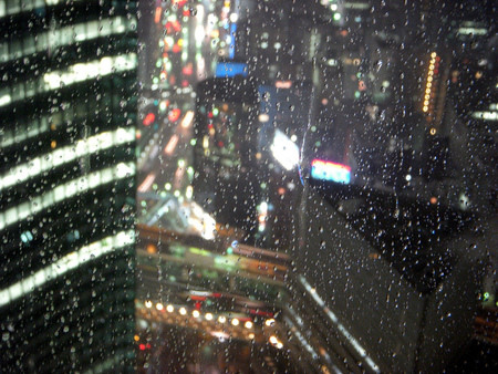 Raindrops on the glass - raindrops, lights, rain, city, light, glass