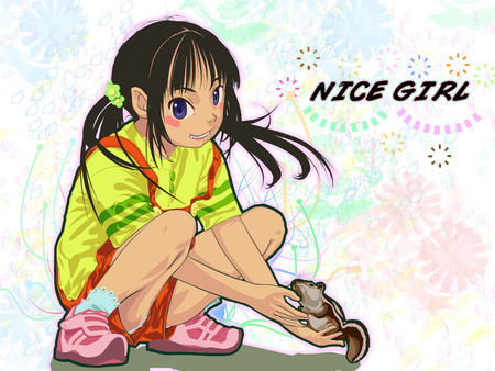 nice girl - nice, girls, aqua, colorful, funny, kids, lovely, white, squirel, pretty, pink, blue, cute