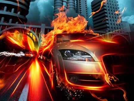 wallpaper - night, car, fire, wild