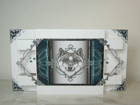 Tim`s Wolf - glitter glue, stickers, 3d wolf, glass stars, hand made card