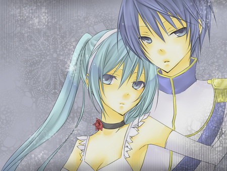 Miku & Kaito - love, hatsune miku, sexy, couple, girl, twintails, blue eyes, long hair, kaito, blue hair, boy, vocaloid, anime, cute, short hair