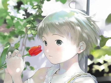 sweet rose - nice, girls, rose, lovely, white, pretty, red, beautiful, anime, sweet, garden, cute, little