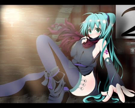 vocaloid - black, vocaloid, ninja, miku, kunai