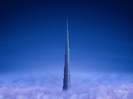 burj khalifa - khalifa, sky, burj, 3d and cg, skyscraper, abstract, blue, dubai