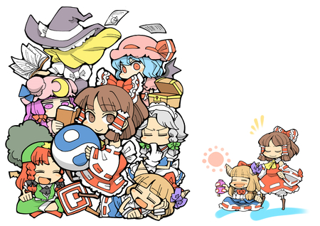 sakuya party - nice, joyfull, chibi, colorful, funny, sakuya, touhou, kawaii, pretty, group, cute