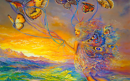 Butterfly Fairy - abstract, colorful, fantasy, anime, wing, cloud, butterfly, mountain