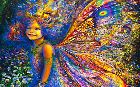 Sweet Smile - flowers, abstract, colorful, smile, fantasy, anime, cute, butterfly wing