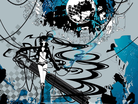 B★RS - pretty, shooter, rock, cool, illustration, black rock shooter, black, chains, bikini, cute, nice, brs, sexy, arts