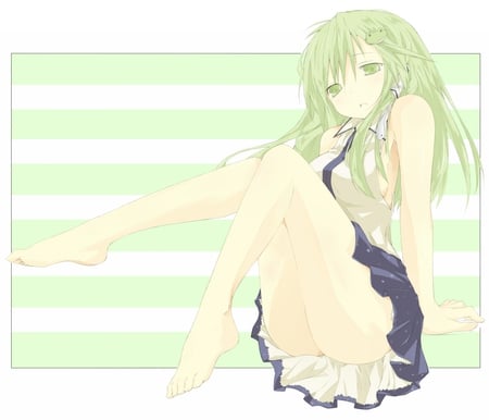 Kochiya Sanae - anime, girl, green eyes, green hair, long hair, kochiya, sanae, cute, sexy