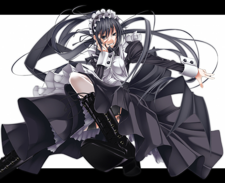 samurai gothic girl - pretty, anime, boots, swords, school, uniform, katana, nice, fighter, beautiful, cool, samurai, girls, black, white, blades, cute, sexy