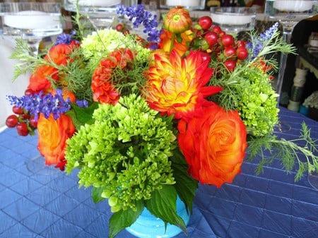 Brighten your day - vibrant arrangement, bright, hydrangea, flowers, rose