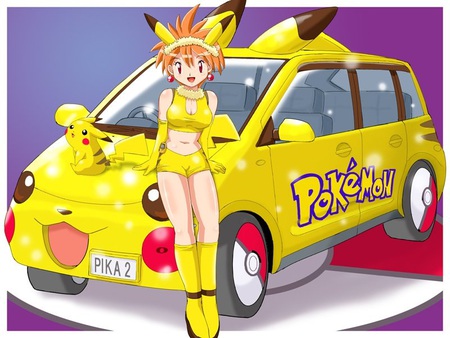 pika car - women, anime, female, car, pokemon, girl, pikachu car