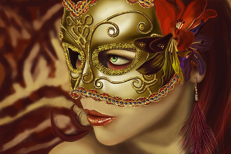 carnival - abstract, mask, girl, 3d, art