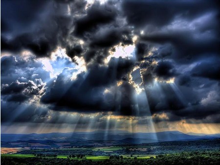 Natures rays - storm, clouds, water, rays