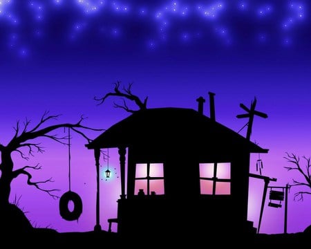 Simple life - swing, house, silhouette, tree, sky