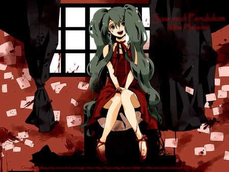 saw and pendulum  - crazy, blood, cards, miku hatsune