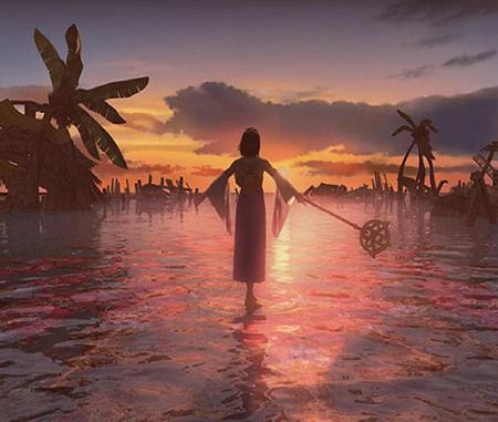 Into the horizion - sun set, staff, final fantasy x, yuna