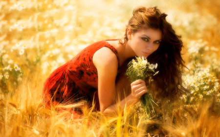 Field of Dreams - wildflowers, woman, romantic, beautiful, girl, field, dreams