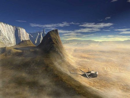 Off Course - cg, desert, skeleton ship, mountains, sky