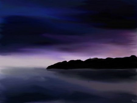 Purple mist - dark, headland, sea, purple sky, cg