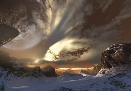 Dream of the last night - snow, cg, terragen terrain, strange sky