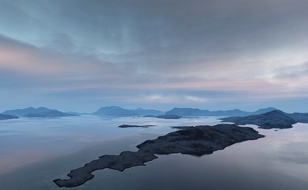 Searching - pink clouds, blue sky, sea, cg, rocks