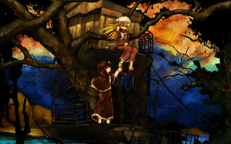 Anime Grils on a tree - girl, anime, tree, cute, sea