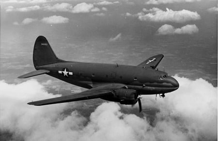 Curtiss C46 Commando - united states air force, transport aircraft, world war two, black and white