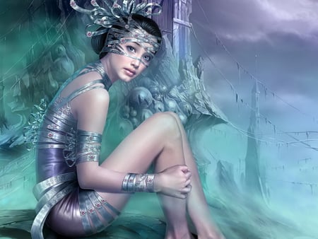 Beauty misplaced in Mist - fantasy, mist, girl, beauty, castle