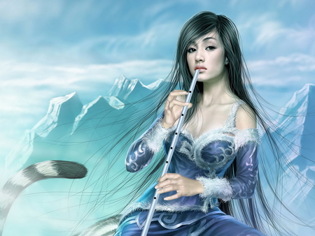 Mountain Tune - girl, fantasy, mountain, asian